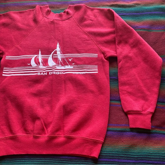 VTG 84’ San Diego Tultex Crewneck Pullover Sweater! Red & White. Size 14/16. USA - Picture 6 of 13
